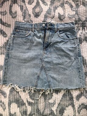 Everlane Light Blue Denim Mini Skirt with Frayed Hem size 27